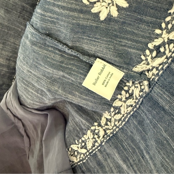 Roller Rabbit | Faith Chambray Embroidered Shift Dress Size Large - Picture 8 of 10